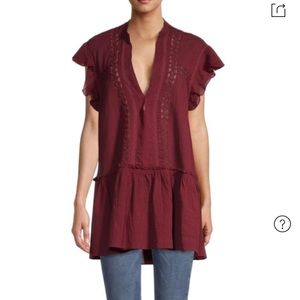 FREE PEOPLE Women's Baby Blues Lace-trim Tunic In Burgundy red sis S